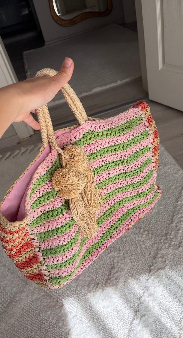 Renkli Örgü Bohem Kadın Çanta plaj çantası - Görsel 3