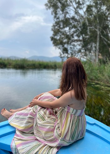 Bohem Çok Renkli Uzun Askılı Elbise - Görsel 2