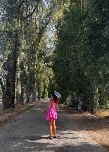 Pembe Drapeli Mini Bohem Elbise - Görsel 2