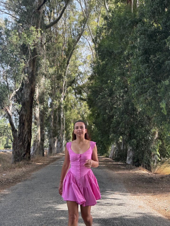 Pembe Drapeli Mini Bohem Elbise - Görsel 3