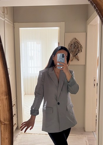 Gri Midi Kadın Blazer Ceket - Görsel 2