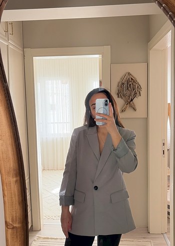 Gri Midi Kadın Blazer Ceket - Görsel 3