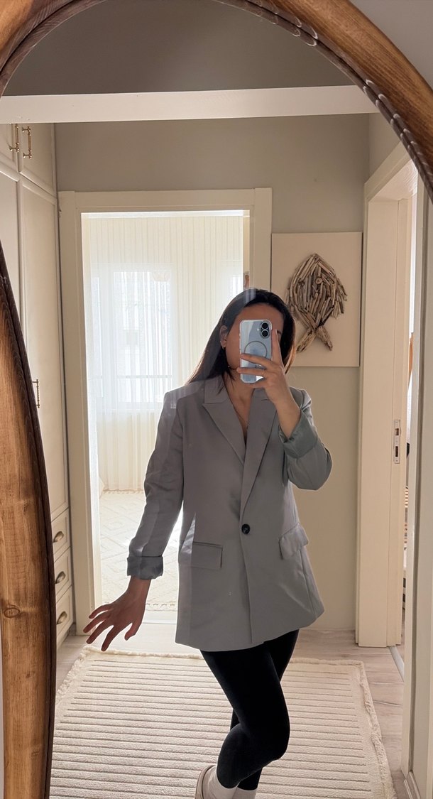 Gri Midi Kadın Blazer Ceket - Görsel 2