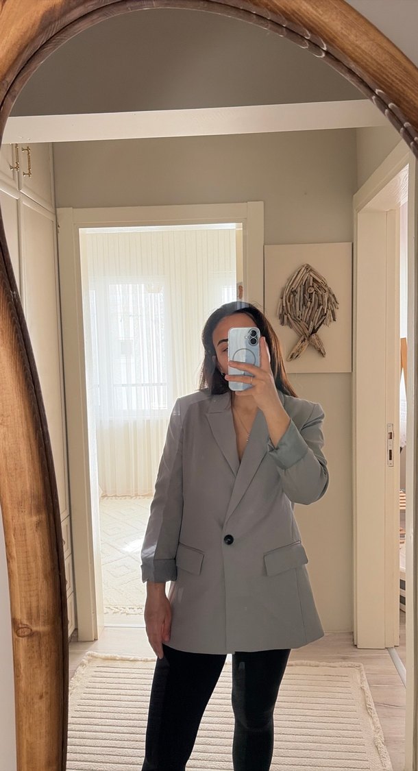 Gri Midi Kadın Blazer Ceket - Görsel 3