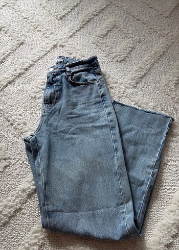 Beyaz Rahat Kesim Midi Kot Pantolon - Görsel 3