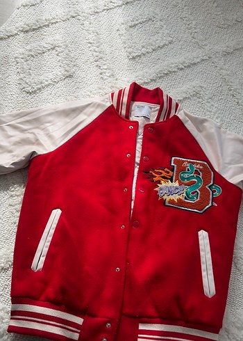 Kırmızı Baskılı Puf Kollu Kadın Ceket - Görsel 2