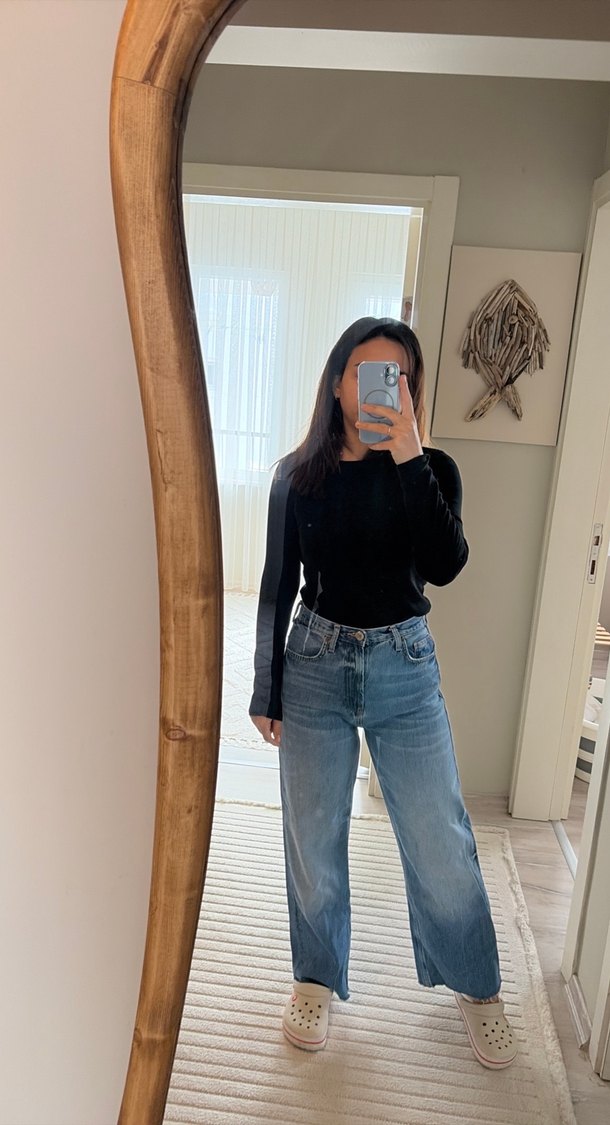 Günlük Rahat Mavi Kadın Denim Pantolon - Görsel 3