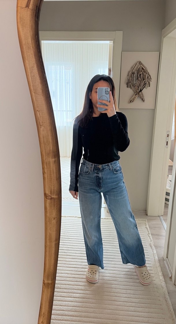 Günlük Rahat Mavi Kadın Denim Pantolon - Görsel 4