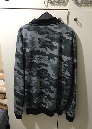 Gri Kamuflaj Fermuarlı Erkek Sweatshirt - Görsel 3