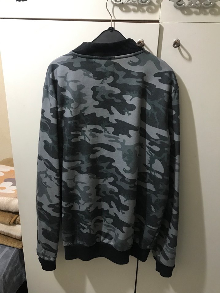 Gri Kamuflaj Fermuarlı Erkek Sweatshirt - Görsel 3