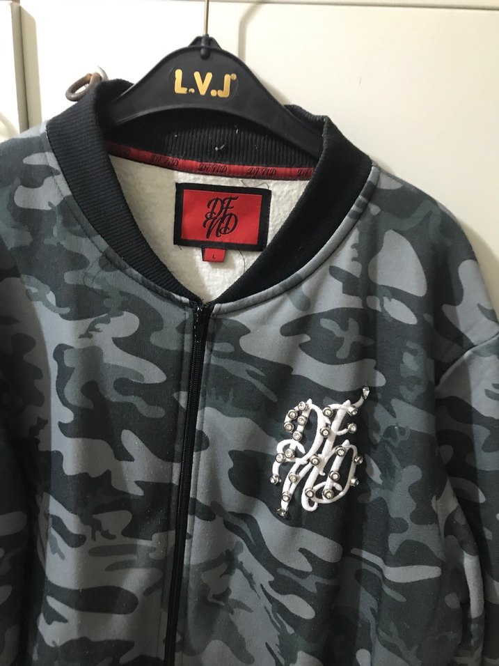 Gri Kamuflaj Fermuarlı Erkek Sweatshirt - Görsel 2