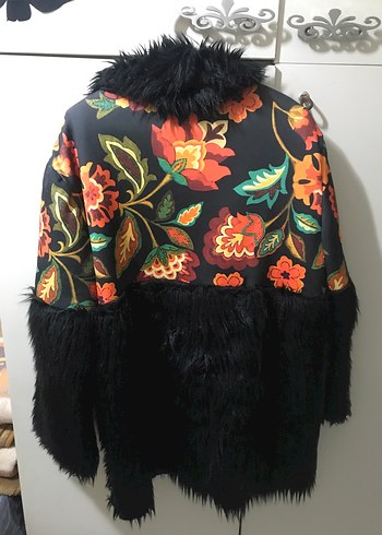 Çiçek Desenli Bohem Midi Kürklü Kadın Mont - Görsel 2