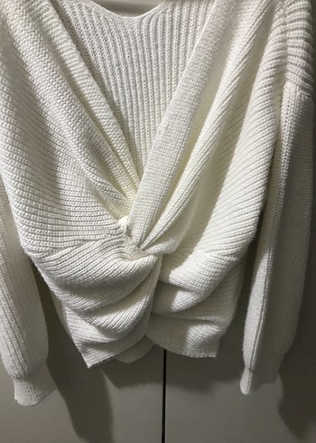 Beyaz V Yaka Örgü Kadın Kazak - Görsel 2