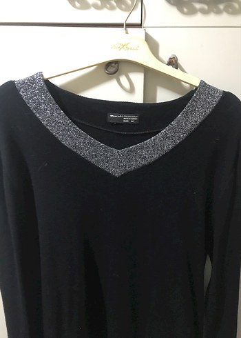 Siyah V Yaka Uzun Kollu Triko Kazak - Görsel 2