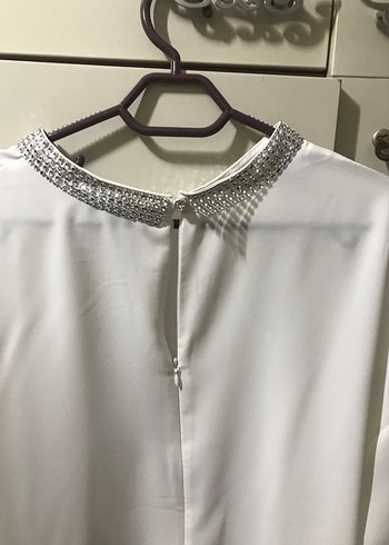 Beyaz Uzun Kollu Salaş Bluz - Görsel 4