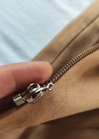 Bej Süet Midi Hamile Eteği Fermuarlı - Görsel 4