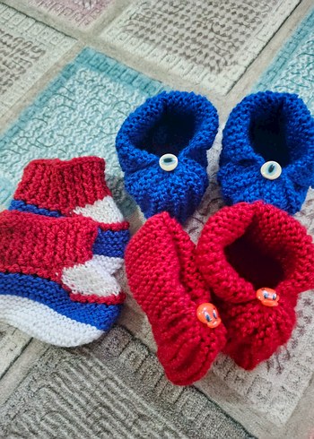 Renkli Erkek Bebek Örgü Patik - Görsel 2