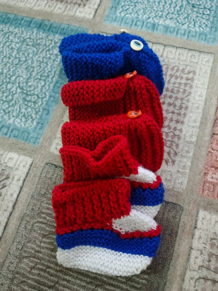 Renkli Erkek Bebek Örgü Patik - Görsel 3