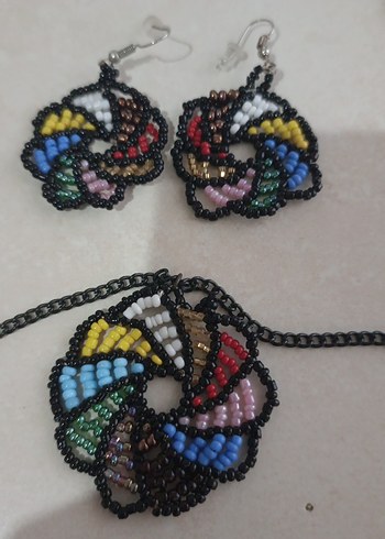 Bohem Çok Renkli Boncuklu Kolye ve Küpe Seti - Görsel 4