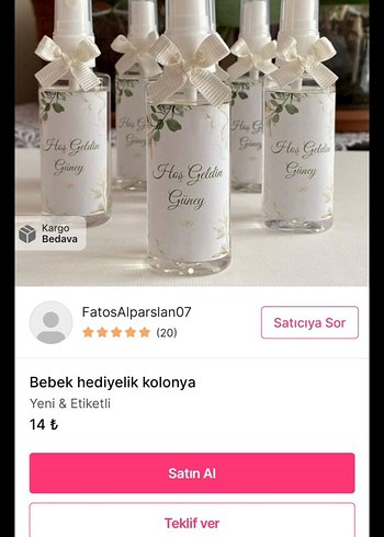 Bebek Hediyelik Kolonya Şişesi