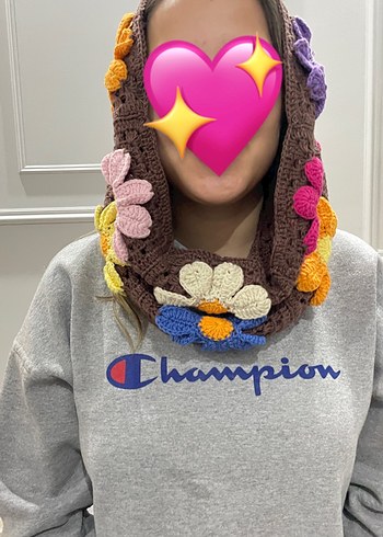 Çiçek Desenli Örgü Atkı - Görsel 6