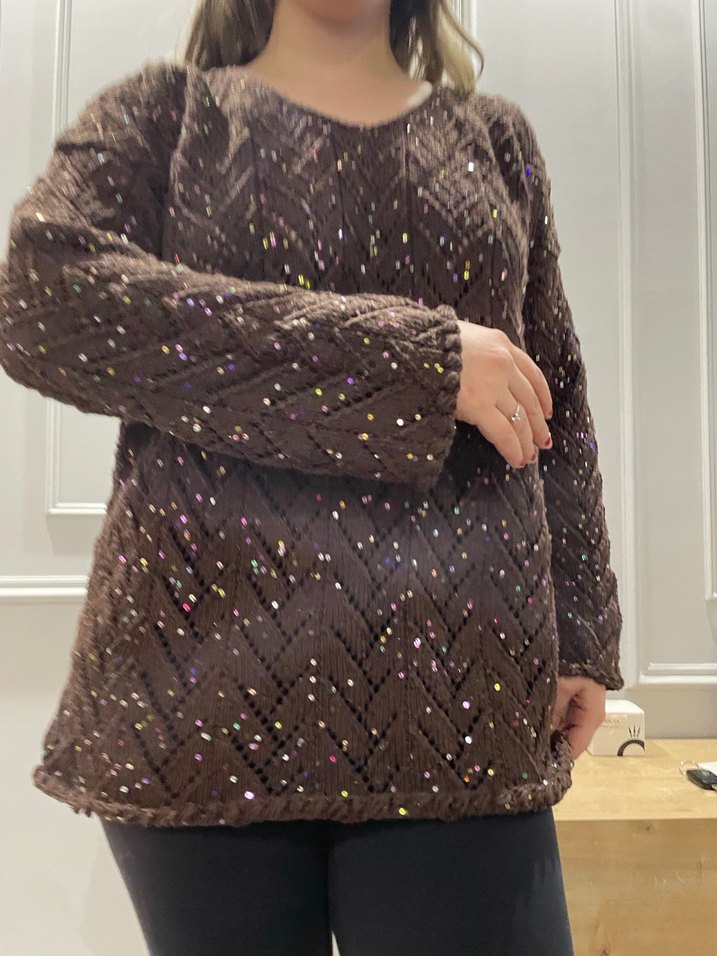 El Örgüsü Kahverengi Parlak Kadın Kazak - Görsel 2