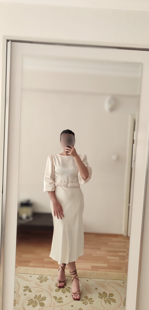 Betty & Sam Heleny özel tasarım ekru elbise - Görsel 5