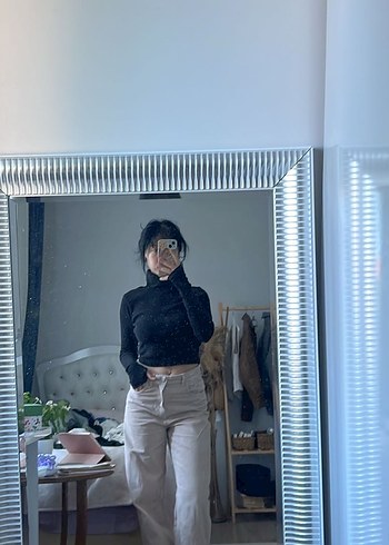 s Beden siyah Renk Siyah Uzun Kollu Yüksek Yakalı Crop Top