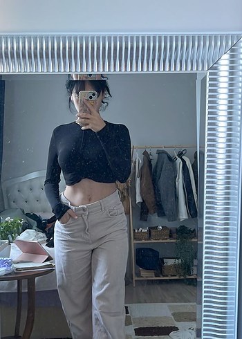 Addax Gri Bej Midi Boyfriend Kot Pantolon