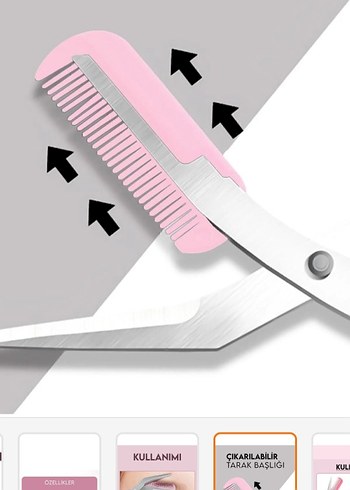 Pastel Pembe Kaş Tarağı ve Makası - Görsel 6
