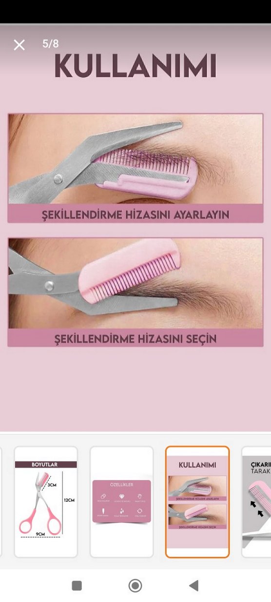 Pastel Pembe Kaş Tarağı ve Makası - Görsel 5
