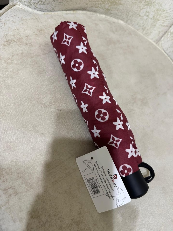 Bordo Pileli Kadın Şemsiye - Görsel 2