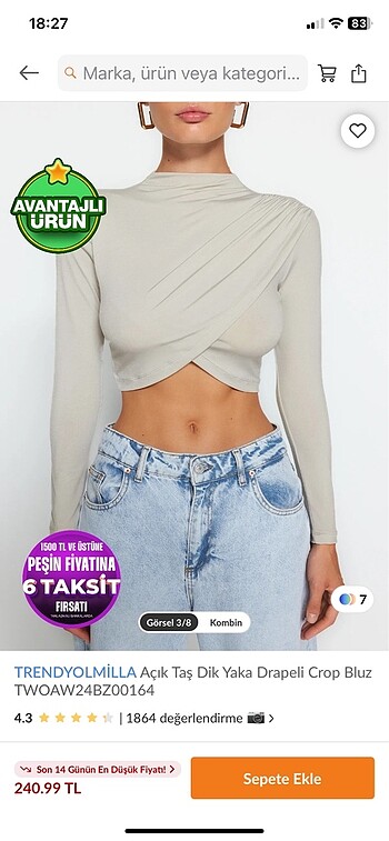 Trendyol & Milla trendyolmilla taş rengi crop bluz