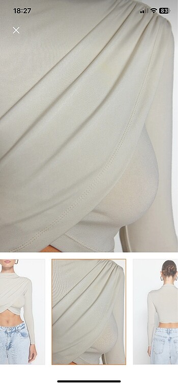 xs Beden trendyolmilla taş rengi crop bluz
