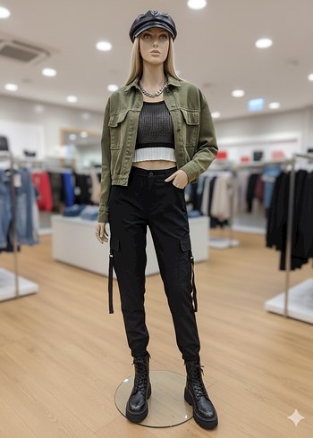 Kemerli Haki Kadın Denim Ceket - Görsel 2