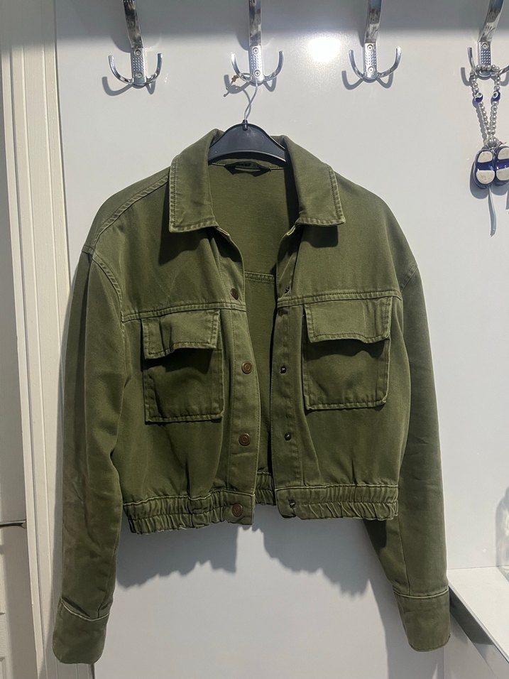 Kemerli Haki Kadın Denim Ceket - Görsel 3