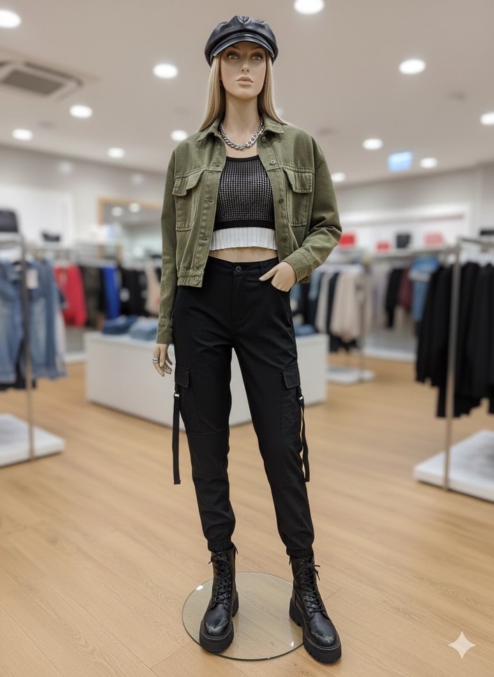 Kemerli Haki Kadın Denim Ceket - Görsel 2