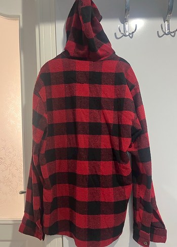 Erkek Bordo Kareli Midi Düğmeli Kapüşonlu Ceket - Görsel 3