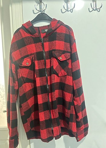 Erkek Bordo Kareli Midi Düğmeli Kapüşonlu Ceket - Görsel 2