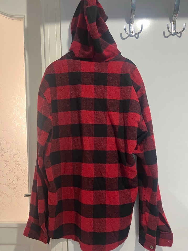 Erkek Bordo Kareli Midi Düğmeli Kapüşonlu Ceket - Görsel 3