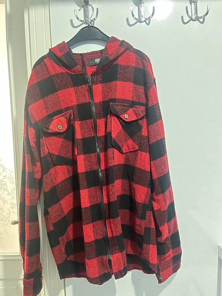 Erkek Bordo Kareli Midi Düğmeli Kapüşonlu Ceket - Görsel 2