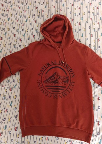 Kahverengi Baskılı Kapüşonlu Sweatshirt