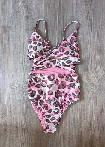 Pembe Leopar Desenli Dantelli Uzun Mayo