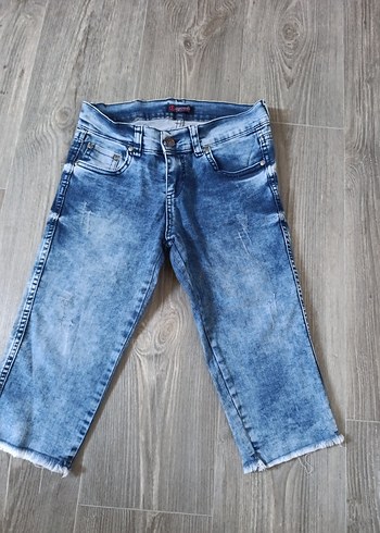 Kadın mavi renk kapri Denim Şort