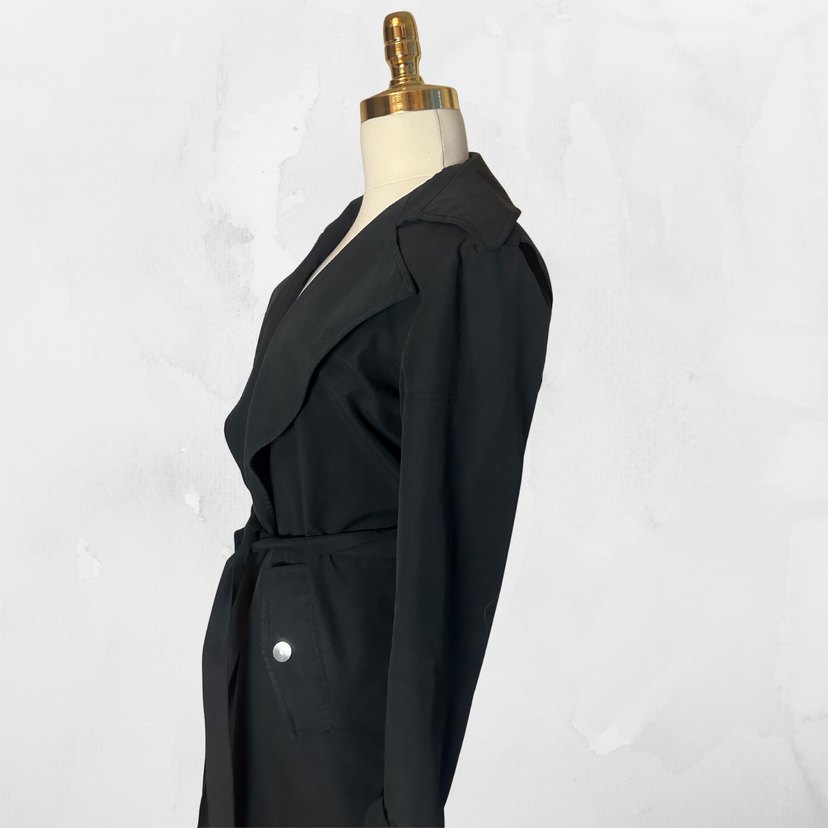 Siyah Kuşaklı Uzun Kadın Trençkot - Görsel 5