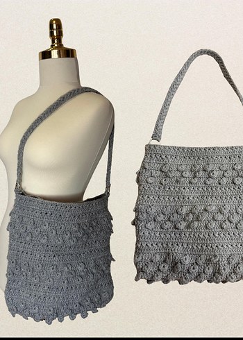 El Örgüsü Gri Omuz Çantası  Sıfır - Görsel 9