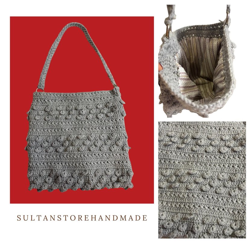 El Örgüsü Gri Omuz Çantası  Sıfır - Görsel 4