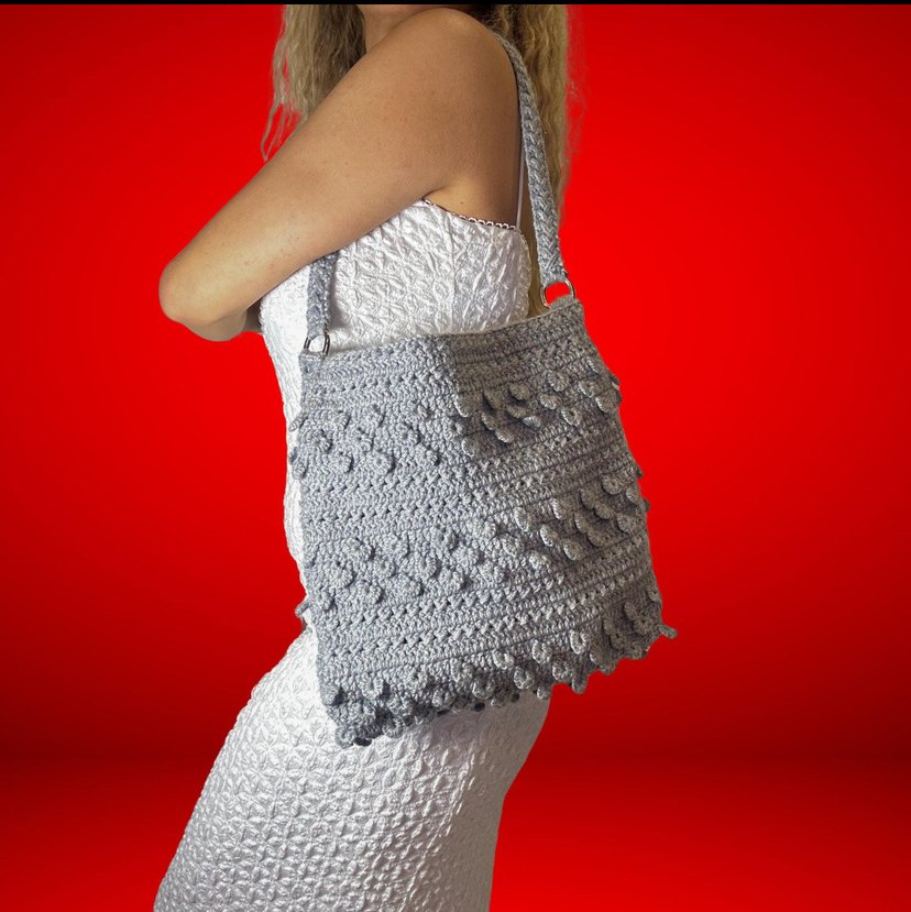 El Örgüsü Gri Omuz Çantası  Sıfır - Görsel 5