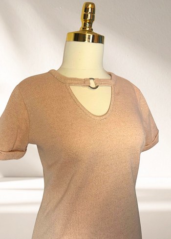 Lafaba 40 Beden Pudra Mini Elbise  Halkalı Yaka Detay - Görsel 5