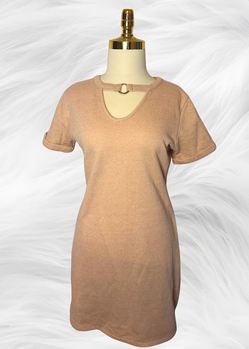 Lafaba 40 Beden Pudra Mini Elbise  Halkalı Yaka Detay - Görsel 3